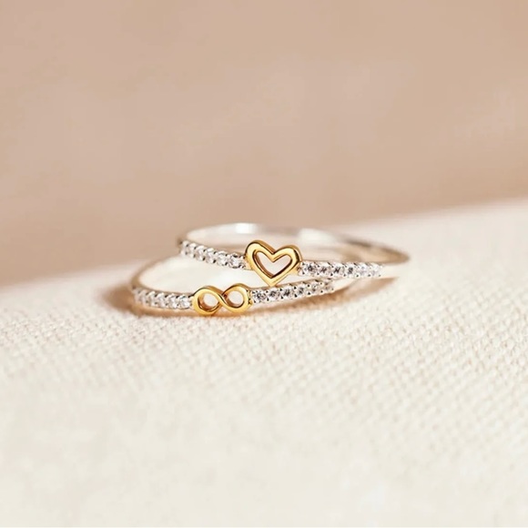 SOLID STERLING SILVER INFINITY HEART STACKABLE BAND RING - Picture 1 of 6